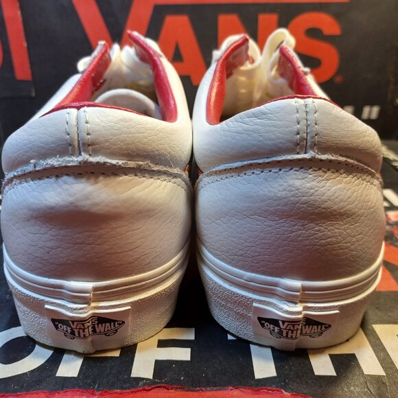 Vans Men's 12 Old Skool Vintage Leather Blanc De Blanc White/Red VN000CP5BDU - Picture 3 of 12